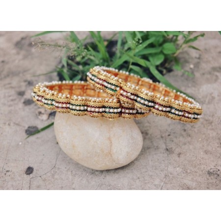 Red Green Moti Meena Kada Bangle